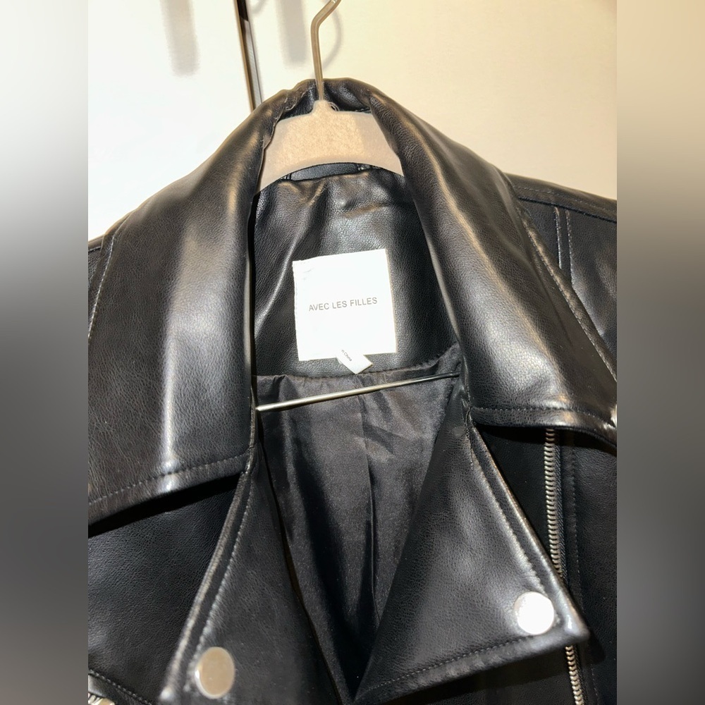 Avec Les Filles faux leather black moto jacket with silver hardware size Medium - Picture 2 of 7